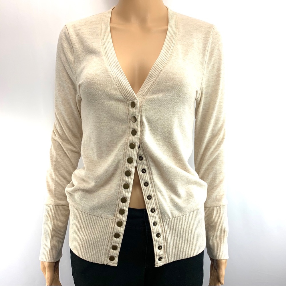 Zenana Cream Cardigan Sweater Gold Snap Front M